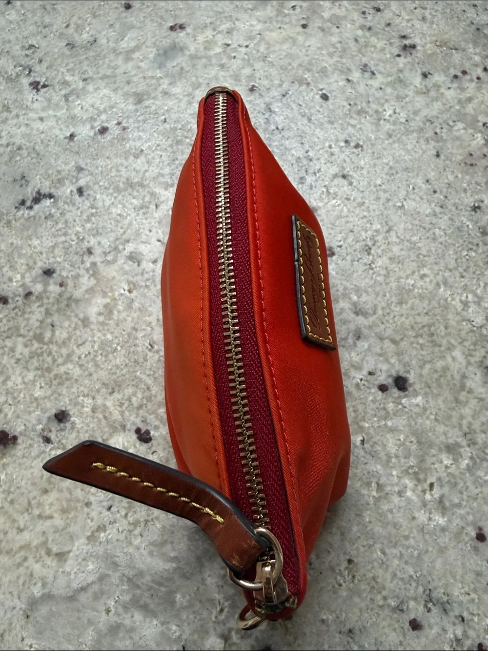 Dooney & Bourke Wayfarer Nylon Make Up Cosmetic Travel Bag Case Orange Clutch